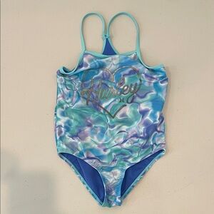 Hurley Girls Razor Back Blue Tie Dye One Piece Swimsuit, Size 5/6